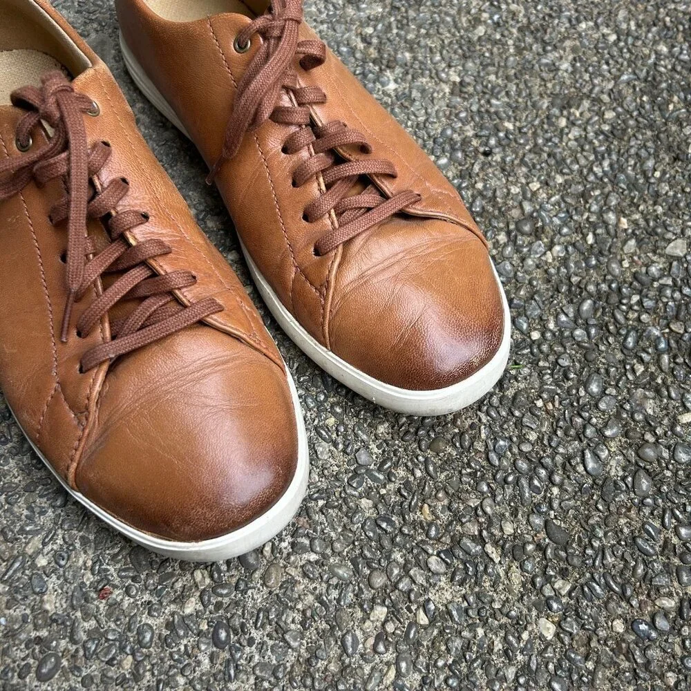 Cole Haan Grand OS Crosscourt II Sneaker British Tan Leather Lace Up Size 9.5